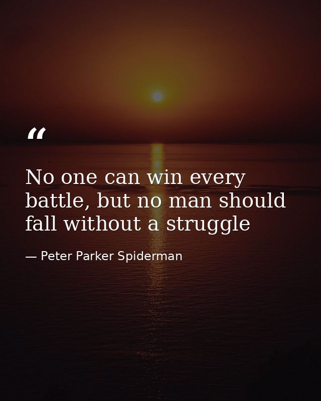 No one can win every battle, but no man should fall without a struggle — Peter Parker Spiderman