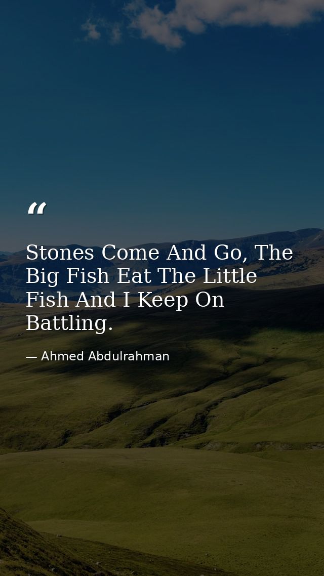 Stones Come And Go, The Big Fish Eat The Little Fish And I Keep On Battling. — Ahmed Abdulrahman