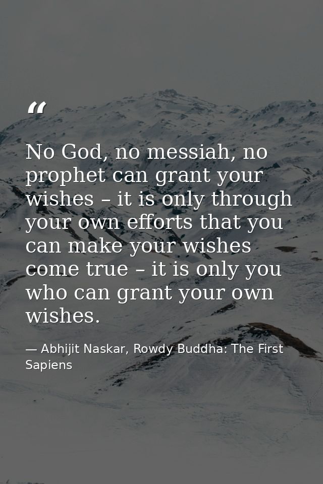 No God, no messiah, no prophet can grant your wishes – it is only through your own efforts that you can make your wishes — Abhijit Naskar, Rowdy Buddha: The First Sapiens