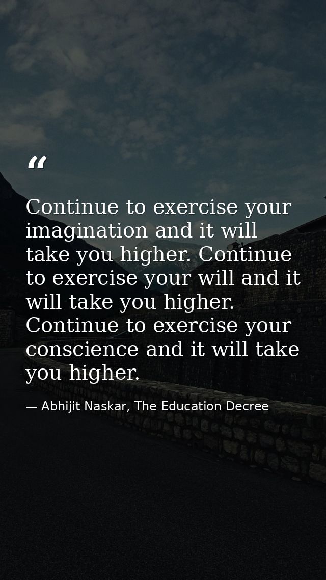 Continue to exercise your imagination and it will take you higher. Continue to exercise your will and it will take you h — Abhijit Naskar, The Education Decree