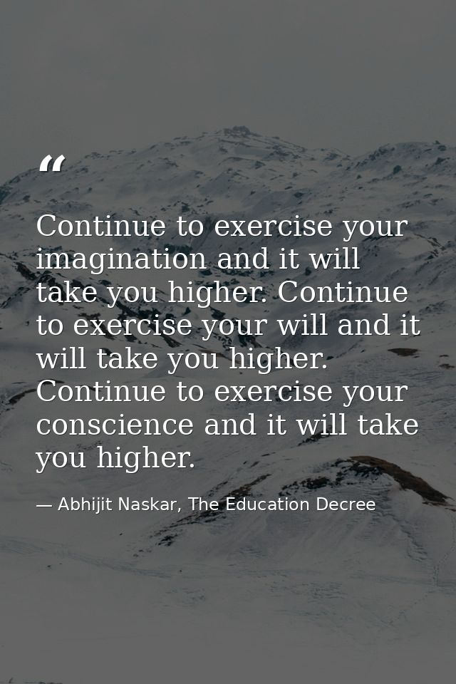 Continue to exercise your imagination and it will take you higher. Continue to exercise your will and it will take you h — Abhijit Naskar, The Education Decree