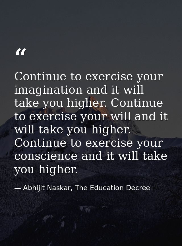 Continue to exercise your imagination and it will take you higher. Continue to exercise your will and it will take you h — Abhijit Naskar, The Education Decree