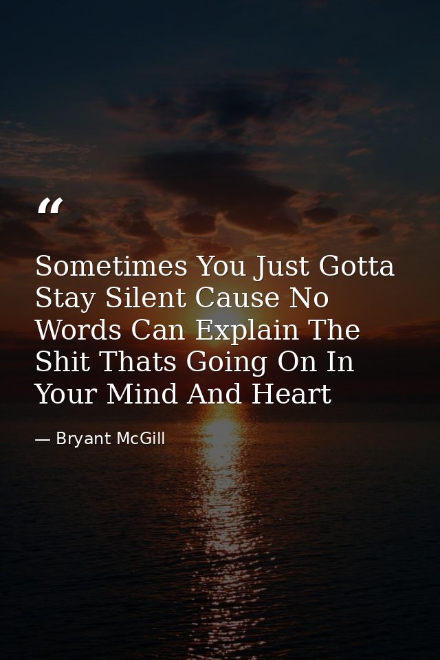 Sometimes You Just Gotta Stay Silent Cause No Words Can Explain The Shit Thats Going On In Your Mind And Heart — Bryant McGill