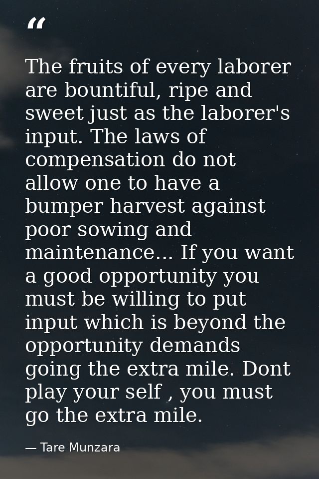 The fruits of every laborer are bountiful, ripe and sweet just as the laborer's input. The laws of compensation do not a — Tare Munzara