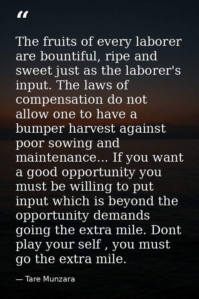 The fruits of every laborer are bountiful, ripe and sweet just as the laborer's input. The laws of compensation do not a — Tare Munzara