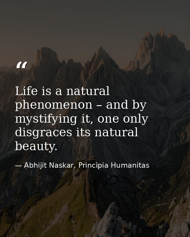 Life is a natural phenomenon – and by mystifying it, one only disgraces its natural beauty. — Abhijit Naskar, Principia Humanitas