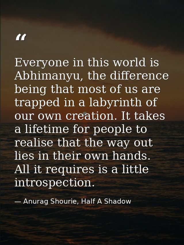 Everyone in this world is Abhimanyu, the difference being that most of us are trapped in a labyrinth of our own creation — Anurag Shourie, Half A Shadow