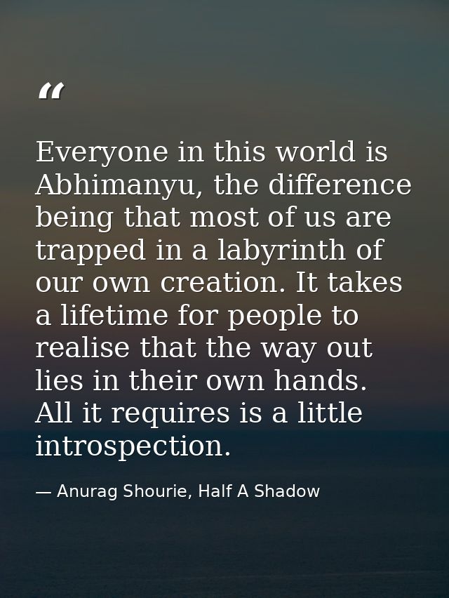 Everyone in this world is Abhimanyu, the difference being that most of us are trapped in a labyrinth of our own creation — Anurag Shourie, Half A Shadow