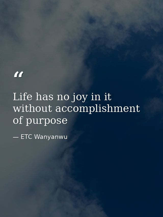 Life has no joy in it without accomplishment of purpose — ETC Wanyanwu