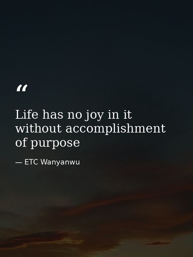 Life has no joy in it without accomplishment of purpose — ETC Wanyanwu