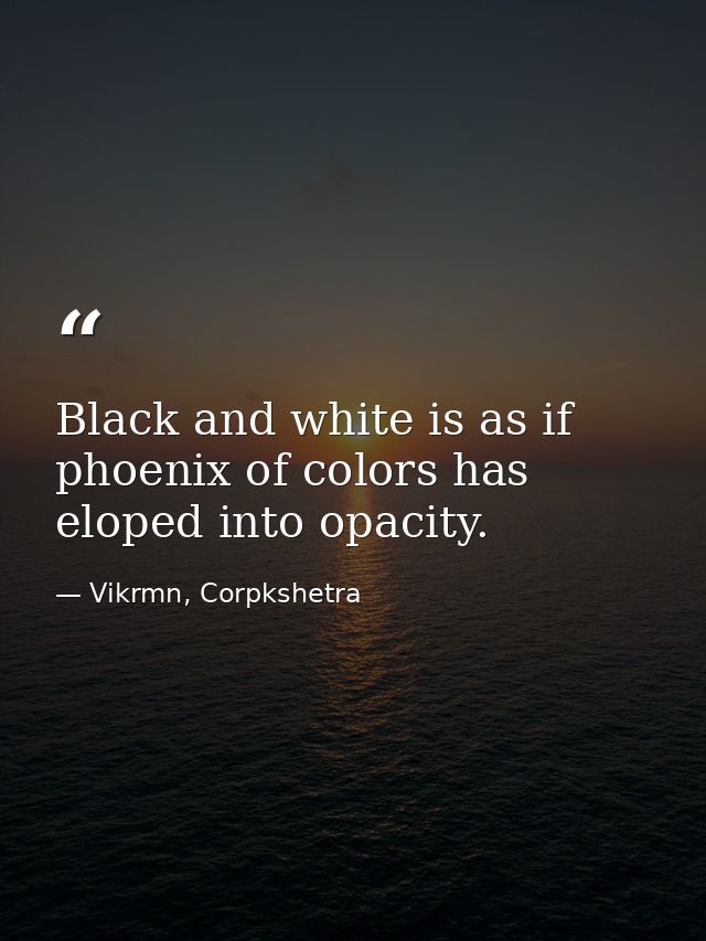Black and white is as if phoenix of colors has eloped into opacity. — Vikrmn, Corpkshetra