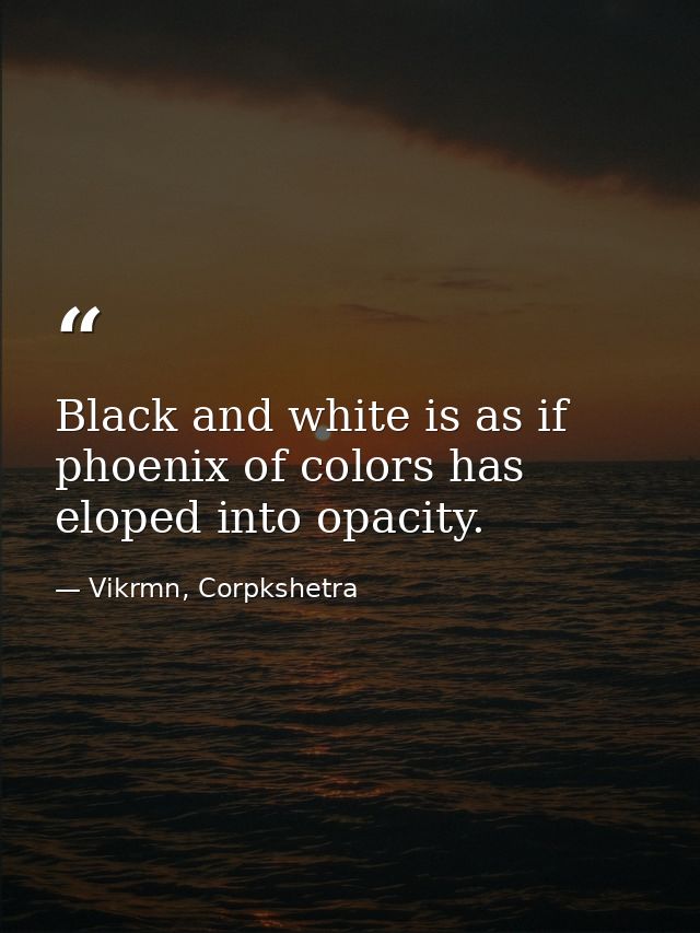 Black and white is as if phoenix of colors has eloped into opacity. — Vikrmn, Corpkshetra