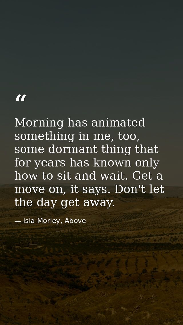 Morning has animated something in me, too, some dormant thing that for years has known only how to sit and wait. Get a m — Isla Morley, Above