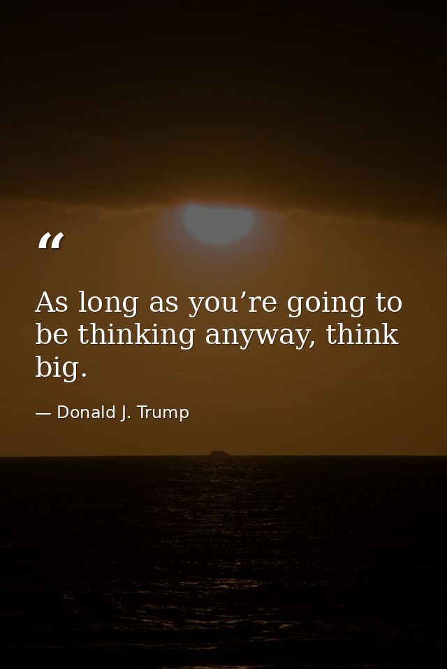 As long as you’re going to be thinking anyway, think big. — Donald J. Trump