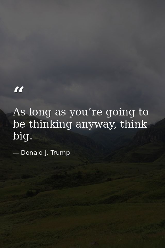 As long as you’re going to be thinking anyway, think big. — Donald J. Trump