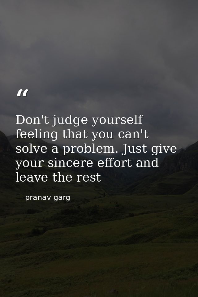Don't judge yourself feeling that you can't solve a problem. Just give your sincere effort and leave the rest — pranav garg