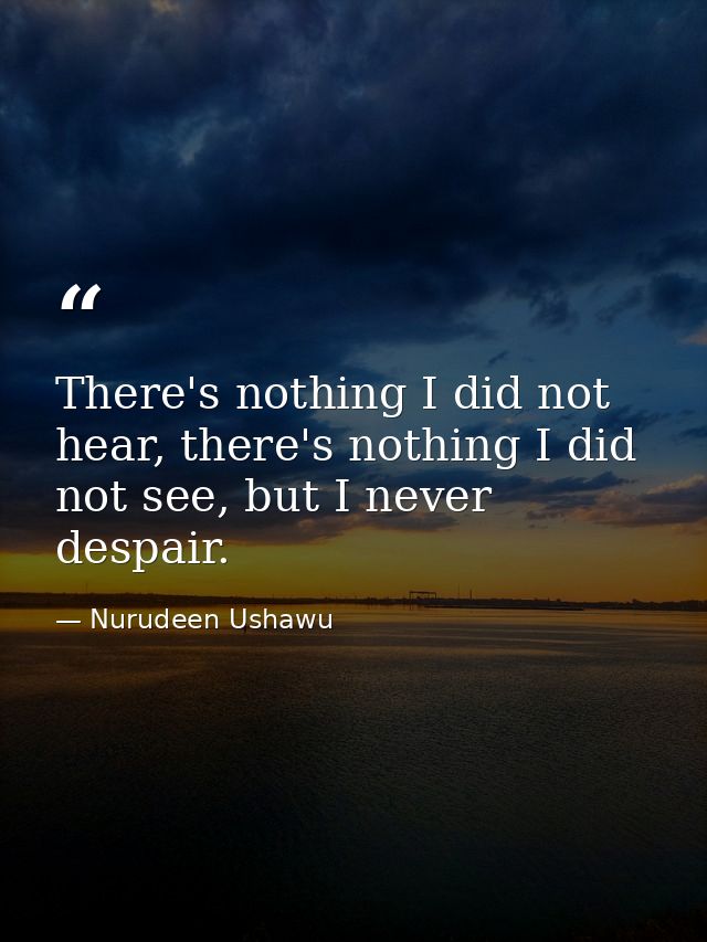 There's nothing I did not hear, there's nothing I did not see, but I never despair. — Nurudeen Ushawu
