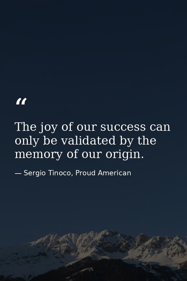 The joy of our success can only be validated by the memory of our origin. — Sergio Tinoco, Proud American