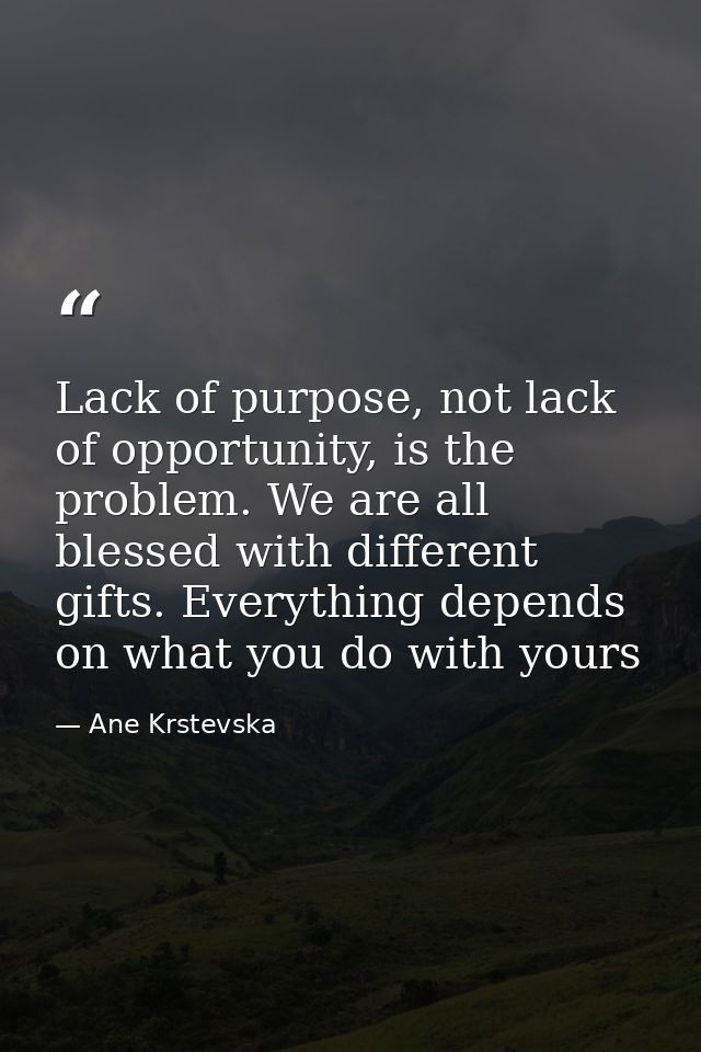 Lack of purpose, not lack of opportunity, is the problem. We are all blessed with different gifts. Everything depends on — Ane Krstevska