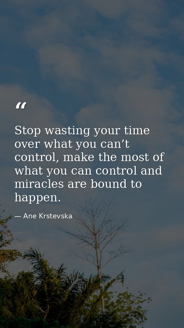 Stop wasting your time over what you can’t control, make the most of what you can control and miracles are bound to happ — Ane Krstevska