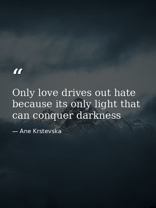 Only love drives out hate because its only light that can conquer darkness — Ane Krstevska
