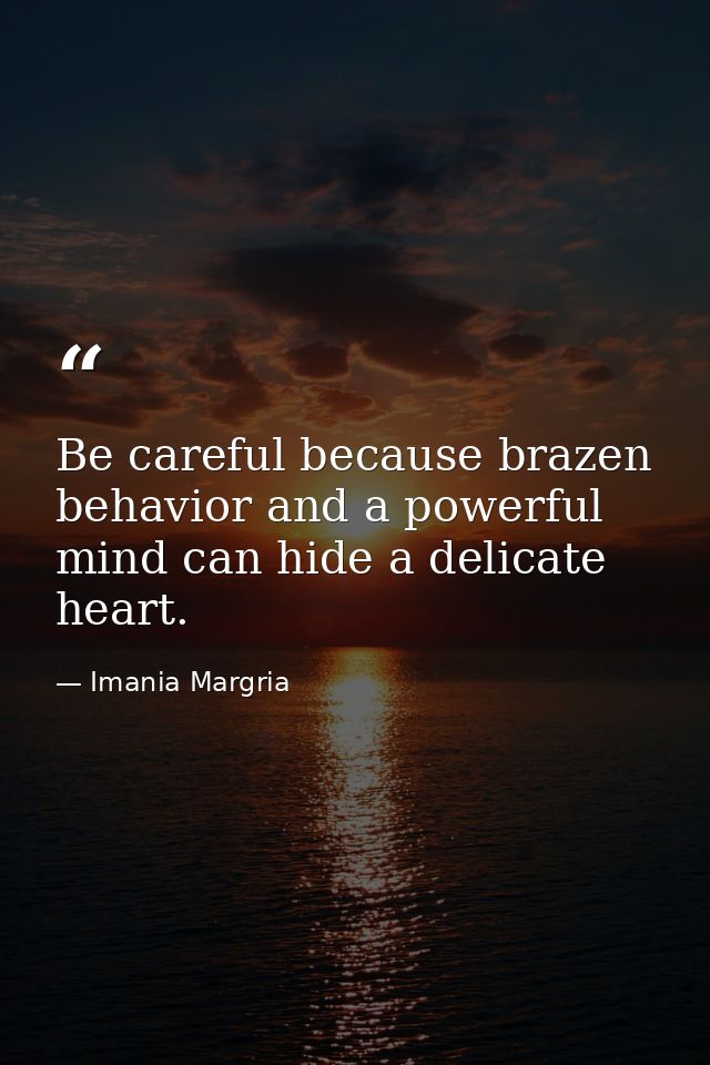 Be careful because brazen behavior and a powerful mind can hide a delicate heart. — Imania Margria