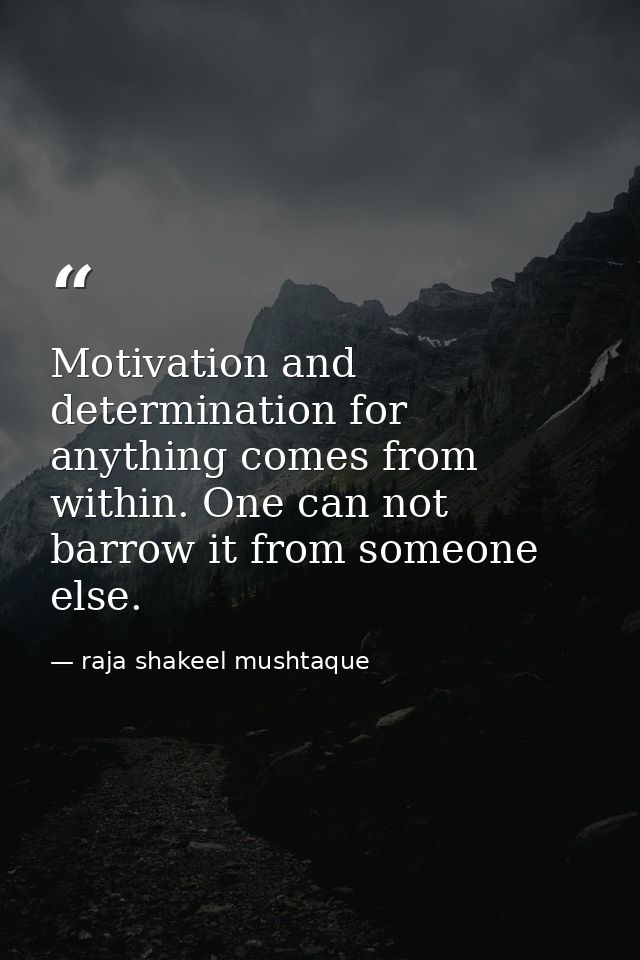 Motivation and determination for anything comes from within. One can not barrow it from someone else. — raja shakeel mushtaque