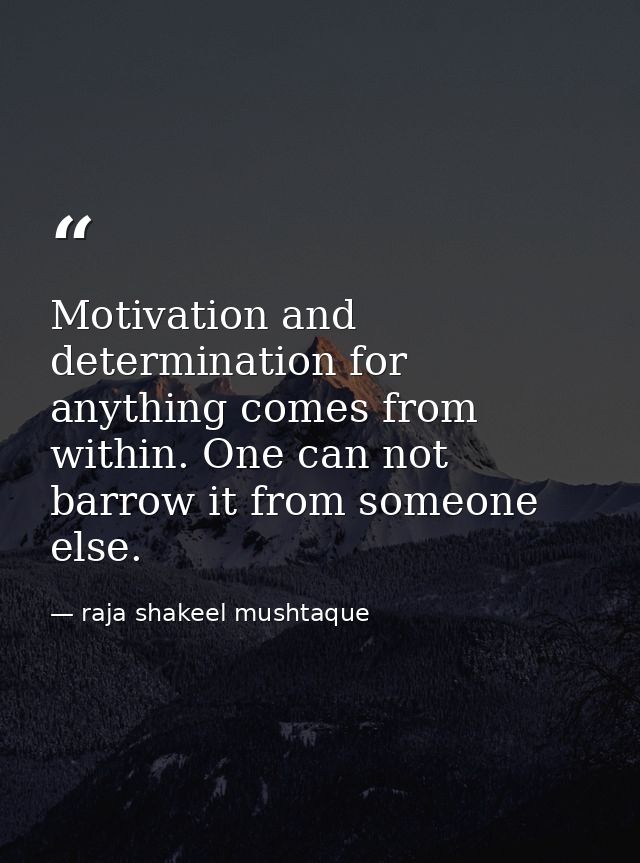 Motivation and determination for anything comes from within. One can not barrow it from someone else. — raja shakeel mushtaque