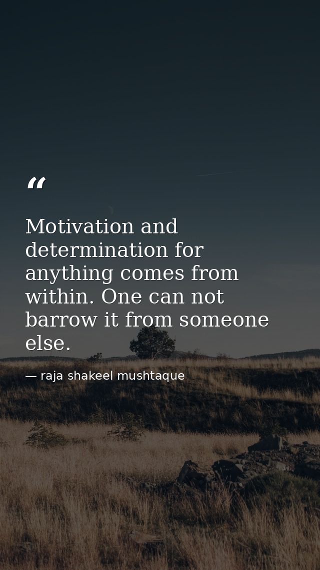 Motivation and determination for anything comes from within. One can not barrow it from someone else. — raja shakeel mushtaque