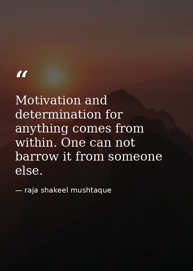 Motivation and determination for anything comes from within. One can not barrow it from someone else. — raja shakeel mushtaque