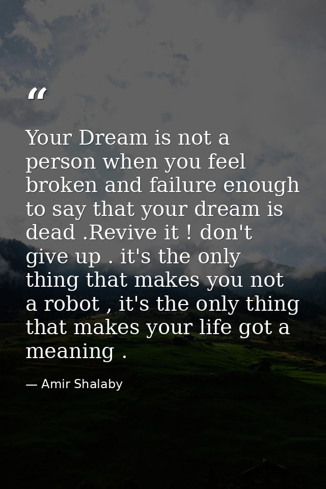 Your Dream is not a person when you feel broken and failure enough to say that your dream is dead .Revive it ! don't giv — Amir Shalaby