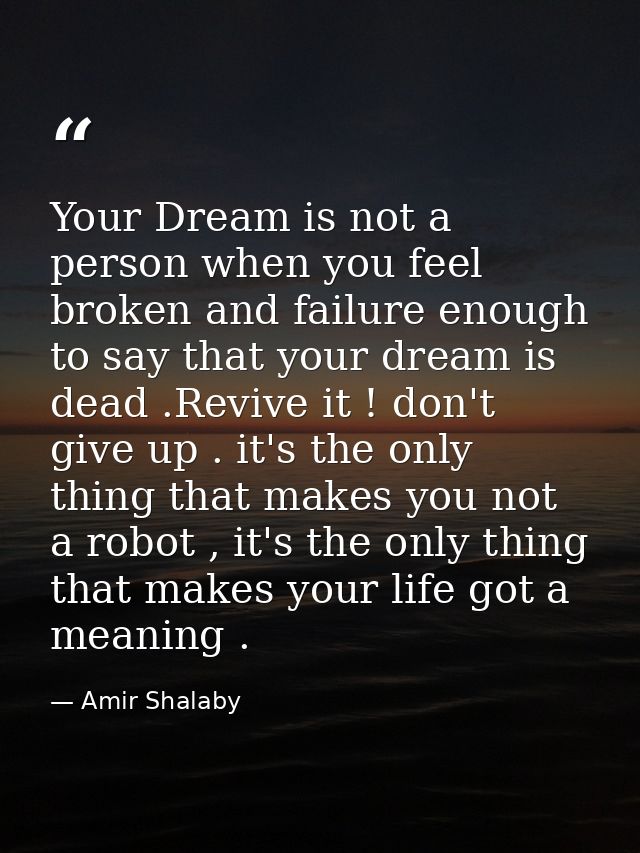 Your Dream is not a person when you feel broken and failure enough to say that your dream is dead .Revive it ! don't giv — Amir Shalaby