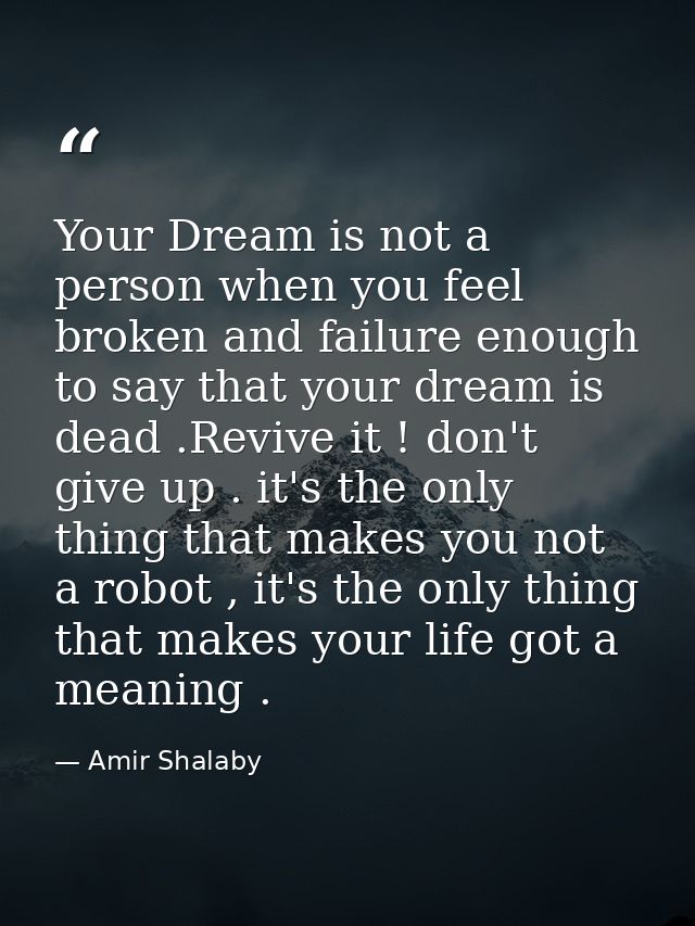 Your Dream is not a person when you feel broken and failure enough to say that your dream is dead .Revive it ! don't giv — Amir Shalaby