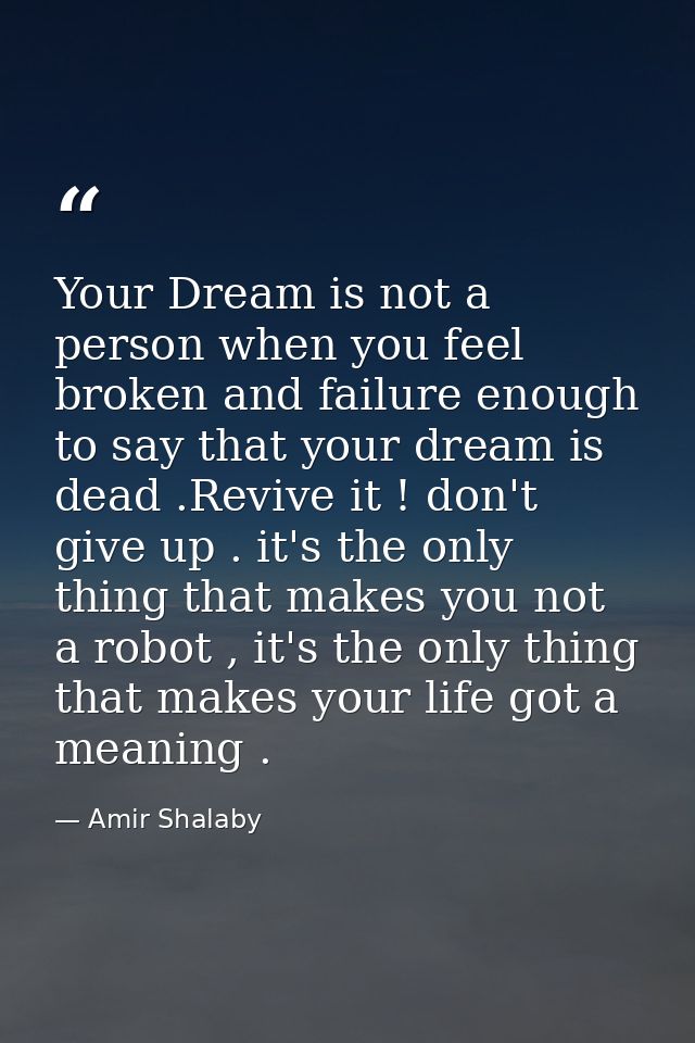 Your Dream is not a person when you feel broken and failure enough to say that your dream is dead .Revive it ! don't giv — Amir Shalaby