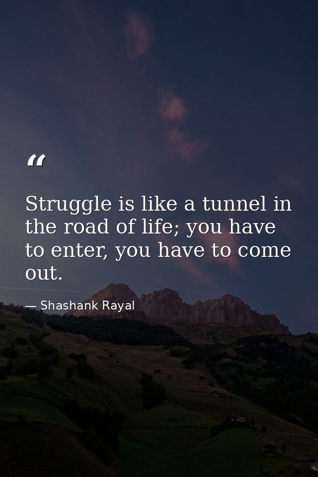 Struggle is like a tunnel in the road of life; you have to enter, you have to come out. — Shashank Rayal