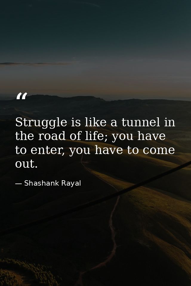Struggle is like a tunnel in the road of life; you have to enter, you have to come out. — Shashank Rayal