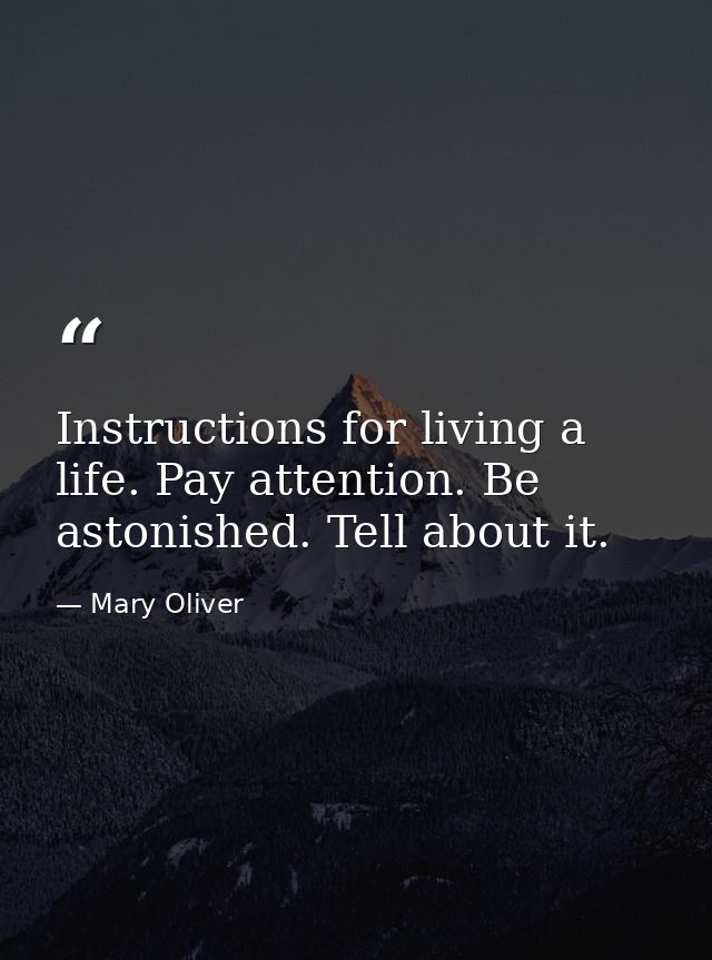 Instructions for living a life. Pay attention. Be astonished. Tell about it. — Mary Oliver