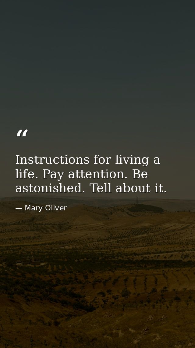 Instructions for living a life. Pay attention. Be astonished. Tell about it. — Mary Oliver