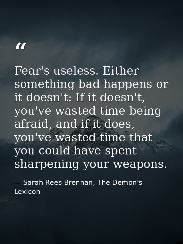 Fear's useless. Either something bad happens or it doesn't: If it doesn't, you've wasted time being afraid, and if it do — Sarah Rees Brennan, The Demon's Lexicon