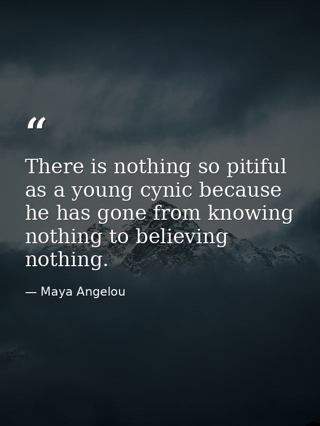 There is nothing so pitiful as a young cynic because he has gone from knowing nothing to believing nothing. — Maya Angelou