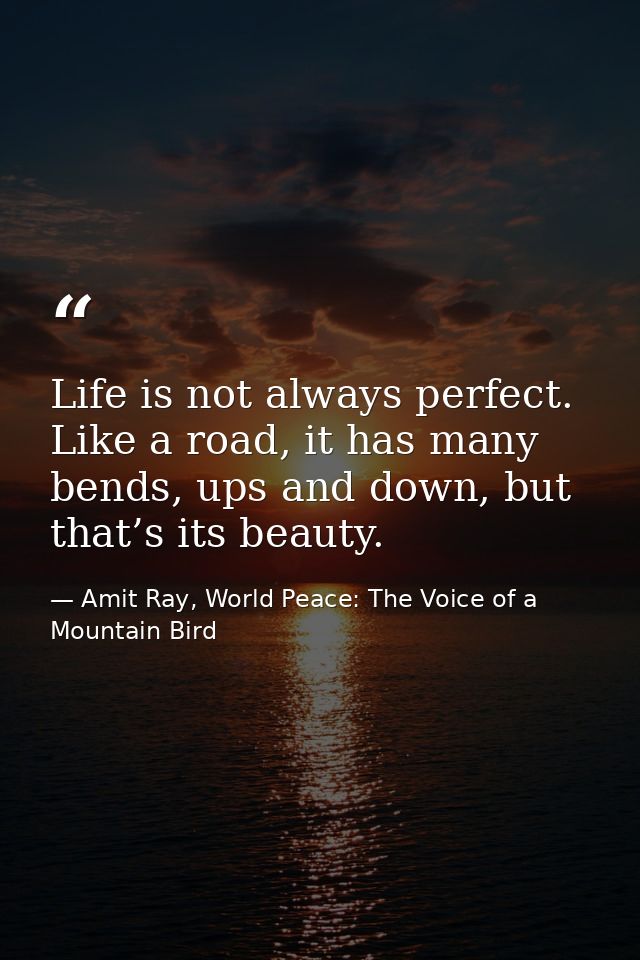 Life is not always perfect. Like a road, it has many bends, ups and down, but that’s its beauty. — Amit Ray, World Peace: The Voice of a Mountain Bird