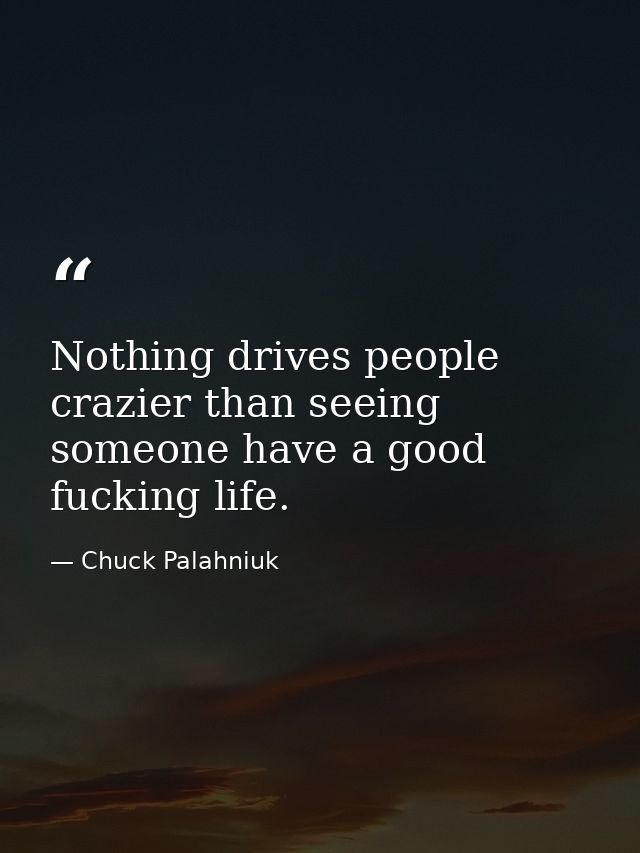 Nothing drives people crazier than seeing someone have a good fucking life. — Chuck Palahniuk