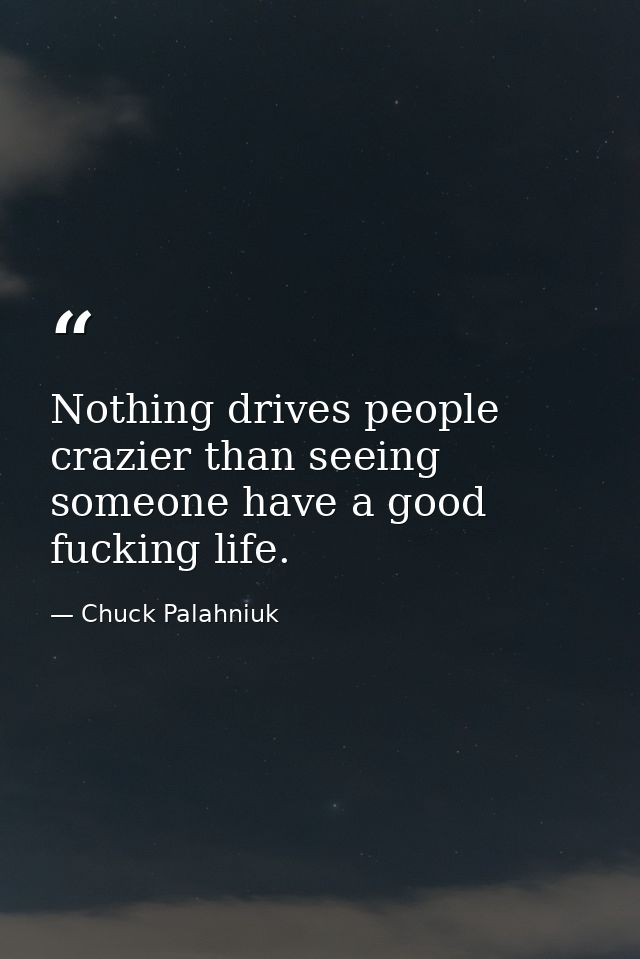 Nothing drives people crazier than seeing someone have a good fucking life. — Chuck Palahniuk