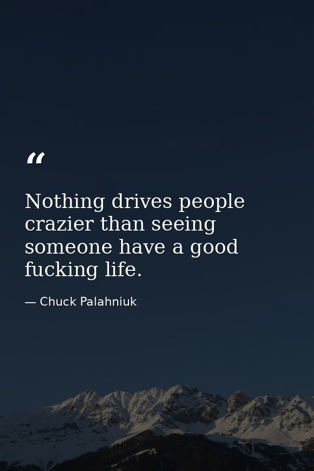 Nothing drives people crazier than seeing someone have a good fucking life. — Chuck Palahniuk