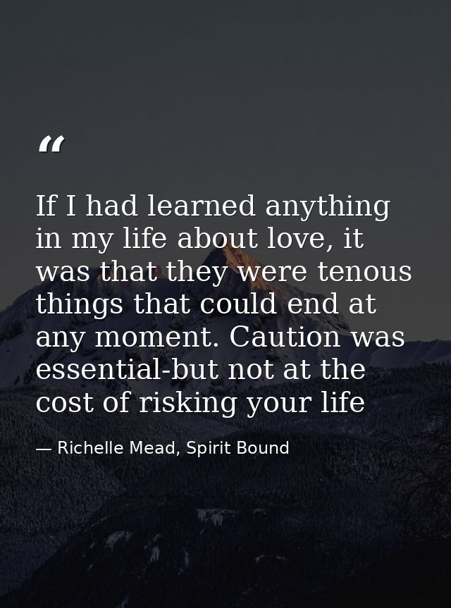 If I had learned anything in my life about love, it was that they were tenous things that could end at any moment. Cauti — Richelle Mead, Spirit Bound