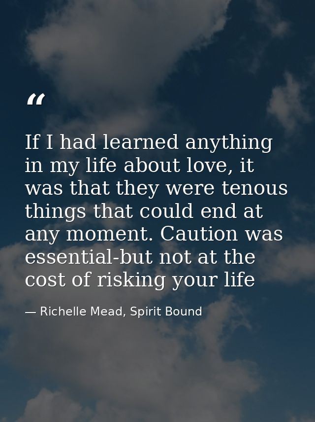 If I had learned anything in my life about love, it was that they were tenous things that could end at any moment. Cauti — Richelle Mead, Spirit Bound
