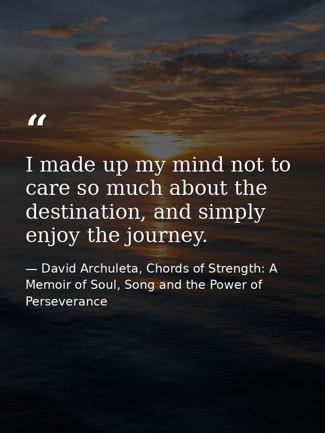 I made up my mind not to care so much about the destination, and simply enjoy the journey. — David Archuleta, Chords of Strength: A Memoir of Soul, Song and the Power of Perseverance
