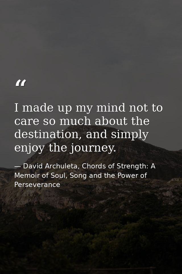 I made up my mind not to care so much about the destination, and simply enjoy the journey. — David Archuleta, Chords of Strength: A Memoir of Soul, Song and the Power of Perseverance