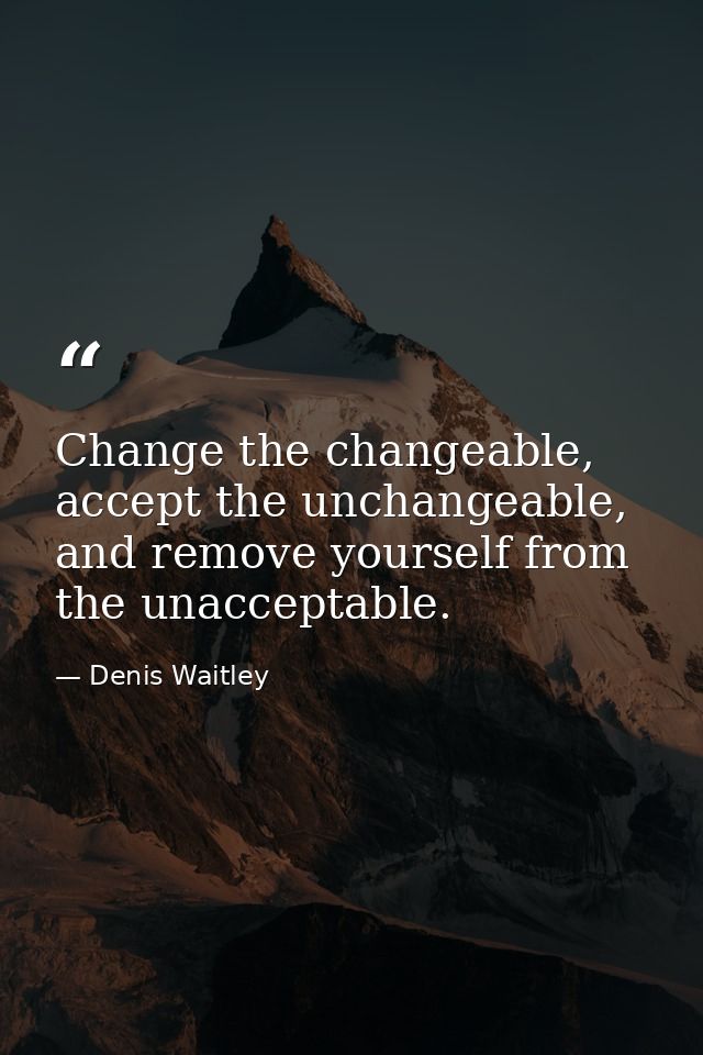 Change the changeable, accept the unchangeable, and remove yourself from the unacceptable. — Denis Waitley