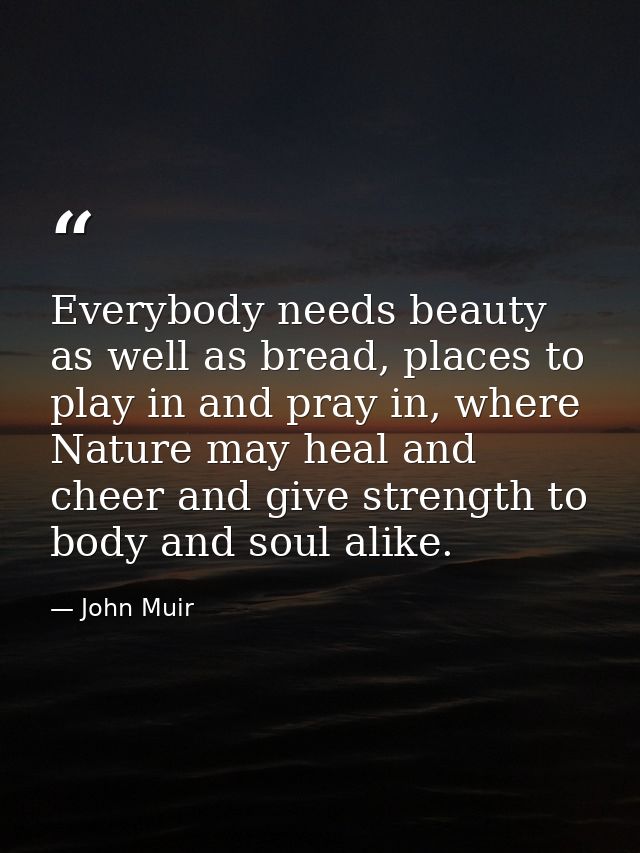 Everybody needs beauty as well as bread, places to play in and pray in, where Nature may heal and cheer and give strengt — John Muir